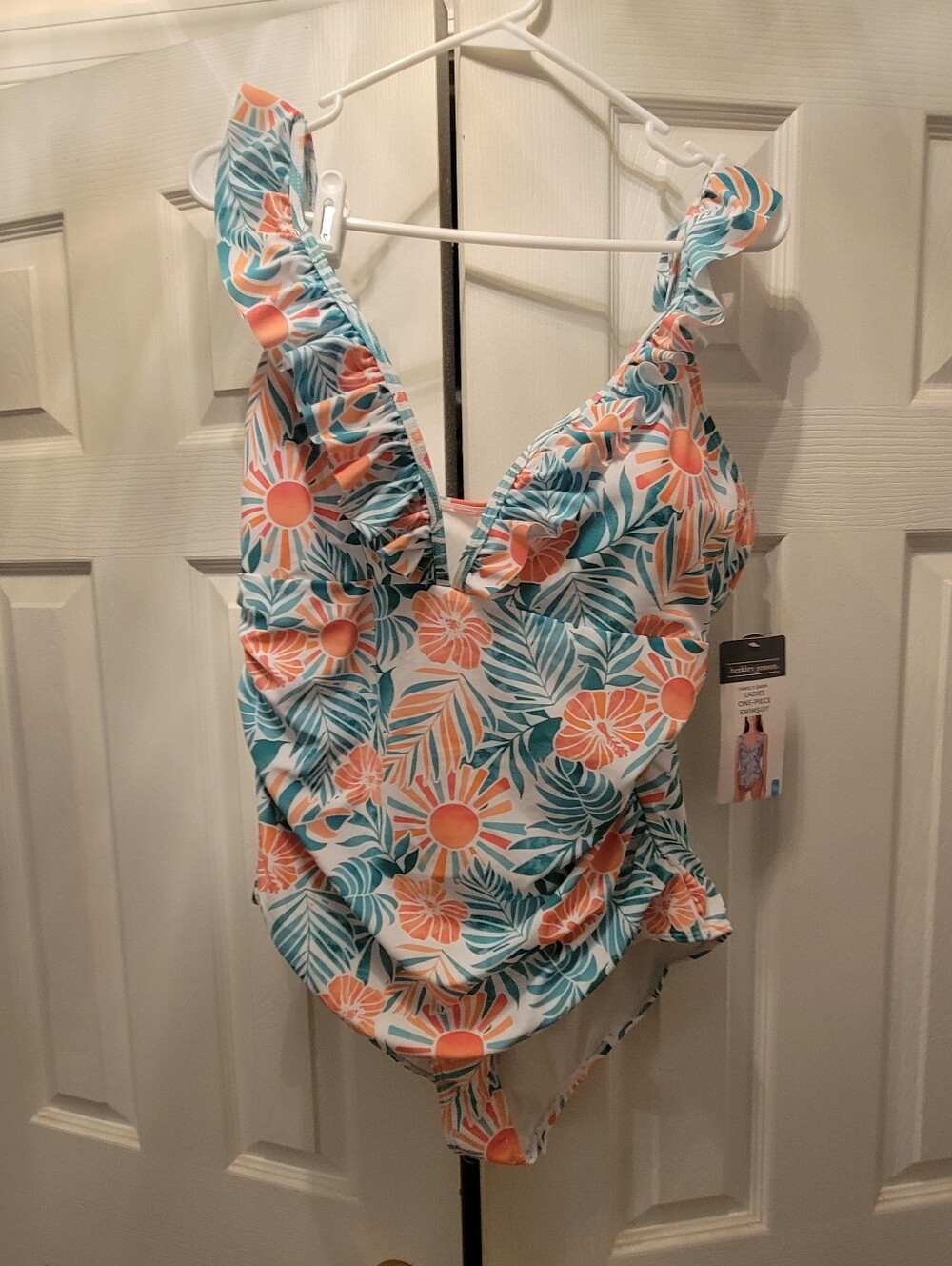 Ruffle Strap Floral One-Piece Swimsuit in Peach & Teal